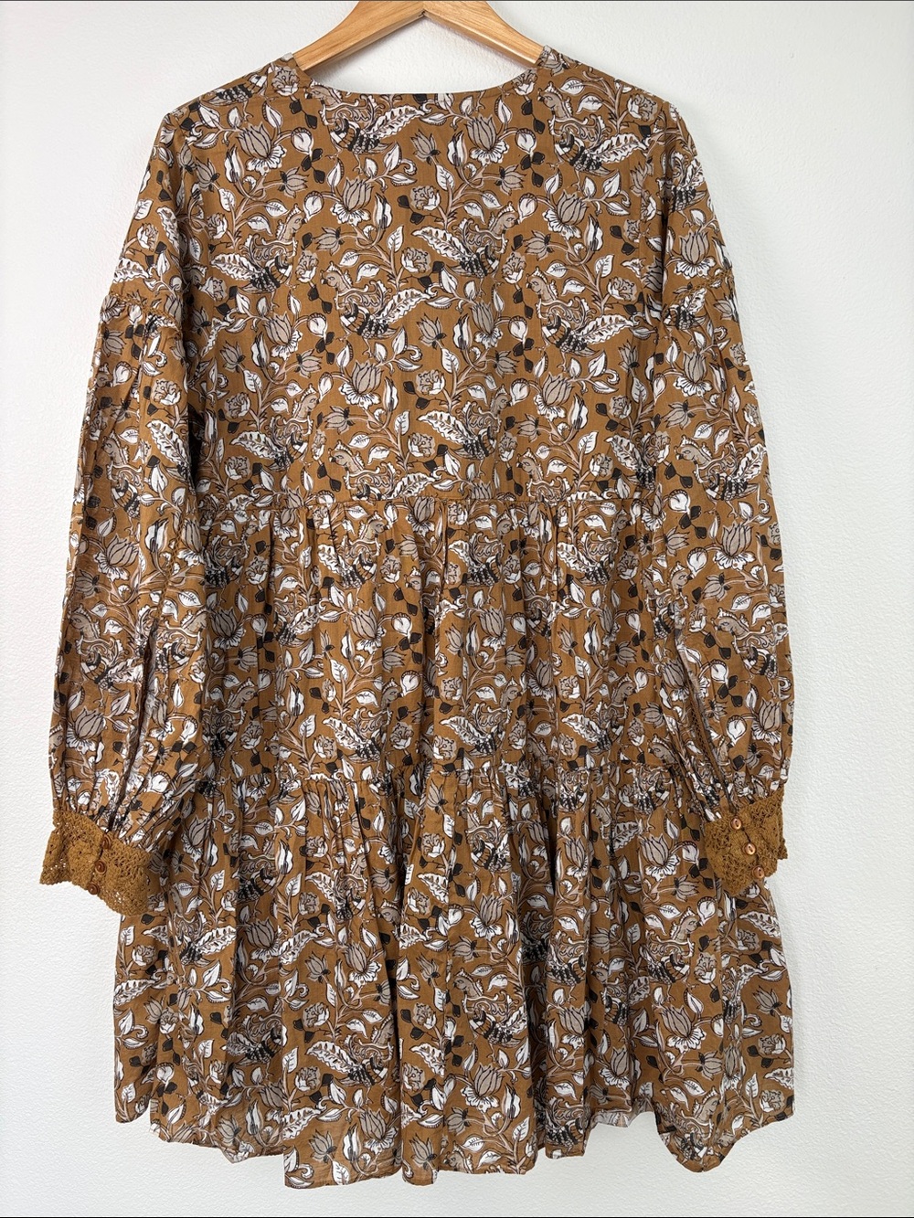 Anthropologie Let Me Be Jemma Floral Tunic Mini Dress Petite 12P Brown NWT - Picture 3 of 16